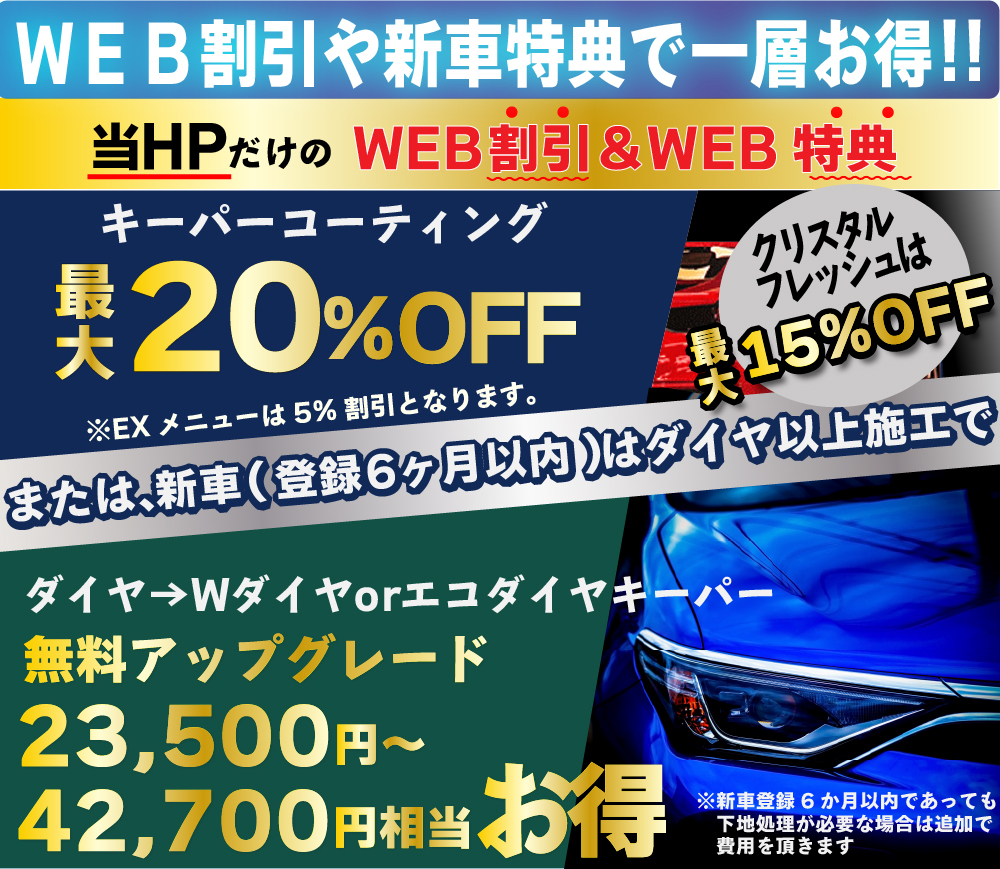 カーコーティング専門店 キーパー佐世保店は高級ガラスコーティングが驚きの低価格！直前予約でも12170円からと他社圧倒の格安料金となっております。累計実績は10,000台を突破！WEB限定で最大20％OFF、代車も無料でお貸出ししております！ 熟練のカーコーティング施工で最短2時間で施工完了。